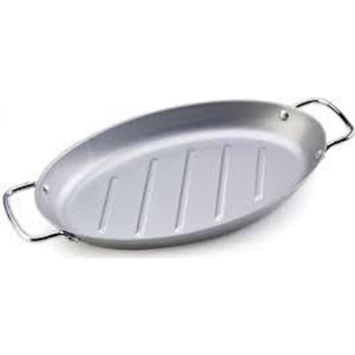 Wholesale Oval Baking Dish Pan Silver Non-stick Oval Grill Pan w/Wire handles Grill Pan vegetables Fish BBQ Dishes Free shipping