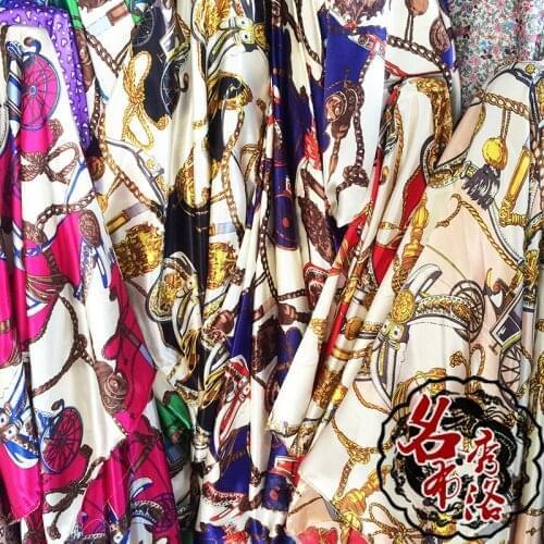 Printed diced fabric Satin carriage chain imitation silk dress dress lining scarf cos silk