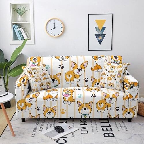 Cute Pets Sofa Cover Cartoon Sectional Sofa For Living Room Elastic Sofa Slipcover L-shaped Corner Couch Cover 1/2/3/4 Seater