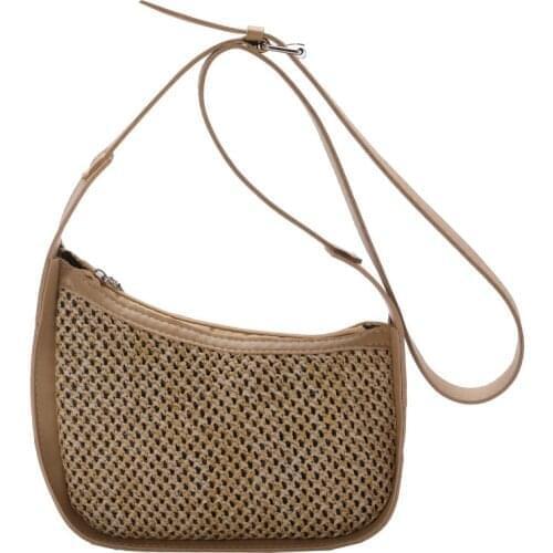 SMOOZA New Casual Straw Shoulder Bags For Women Fashion Simple Crossbody Bag Ladies Designer Handbags PU Leather Messenger Bags