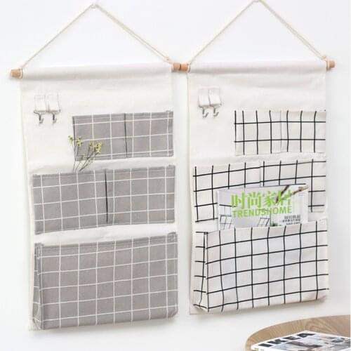 Simple Nordic Cotton Linen Wall-mounted Storage Bag Washable Natural Wallpaper Flower Container Food Sundry Book Storage Bag