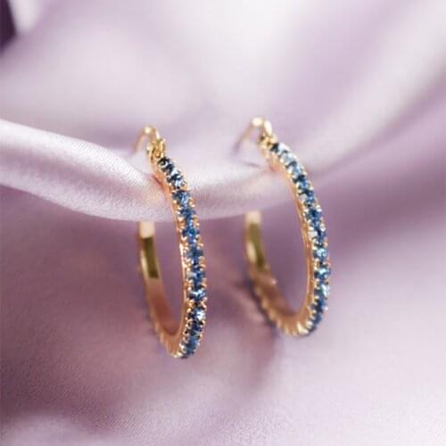 Luxury Female Blue Crystal Stone Earrings Charm Gold Color Stud Earrings Vintage Round Double Wedding Earrings For Women