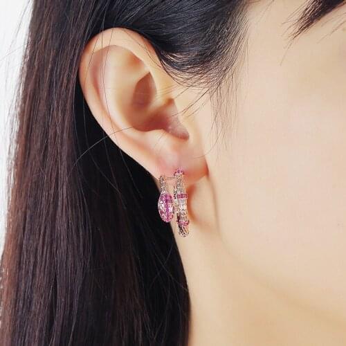 Luxury Snake Ear Hook Stud Earrings For Women Rose Green Rhinestone Earrings female bijoux Fashion Animal Jewelry Birthday Gifts