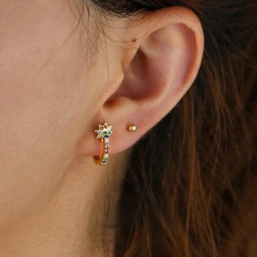 Gold color micro pave white rainbow cz minimal 2019 summer jewelry new minimal small cz hoop earring