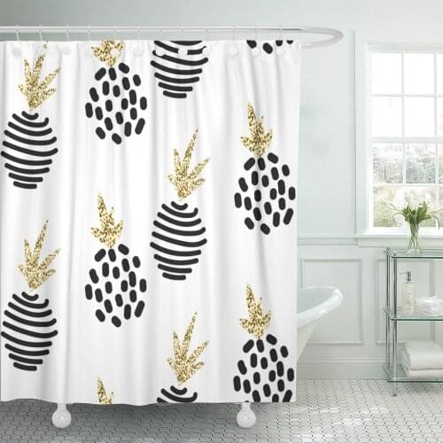 Yellow Scandinavian Abstract Pineapple White Gold Collection Modern Shimmer Shower Curtains Waterproof Polyester Fabric 72 x 78