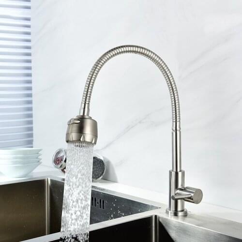 Single cold kitchen faucet,Single handle two mode Sprayer Stainless steel 360 degree rotation faucet,Brushed stainless steel