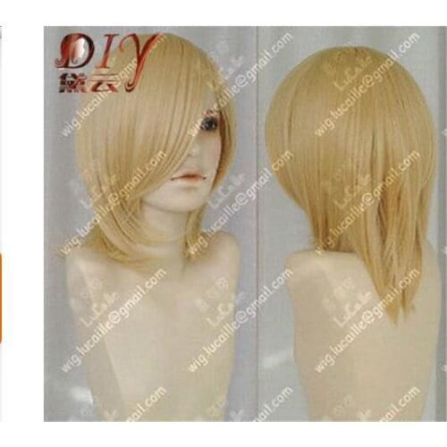 Hot heat resistant free shipping>>>Hot Mix Blonde Cosplay Party Short Wig Unsex Hair Straight Bangs Natural Wigs