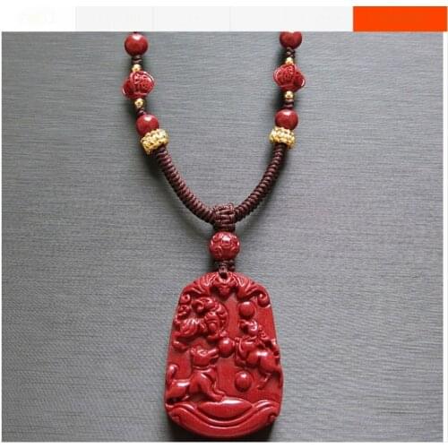 Magical Churinga Tiger Horse Dog Amulet Zinnober Ore Pendant Hanging Chinese 12 Animal Protect Talisman