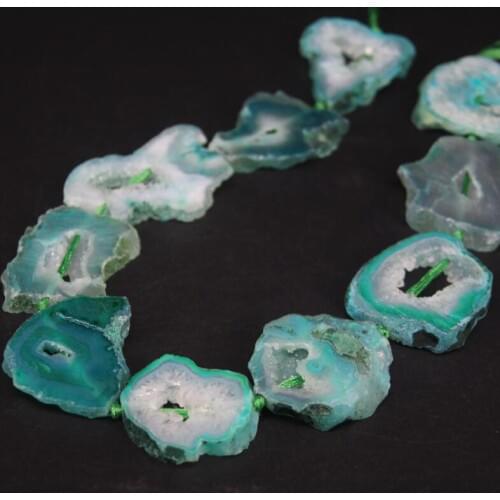 8-10pcs/strand High Quality Green Raw Agates Cluster Geode Drusy Slab Beads,Natural Quartz Druzy Slice Nugget Pendants Jewelry
