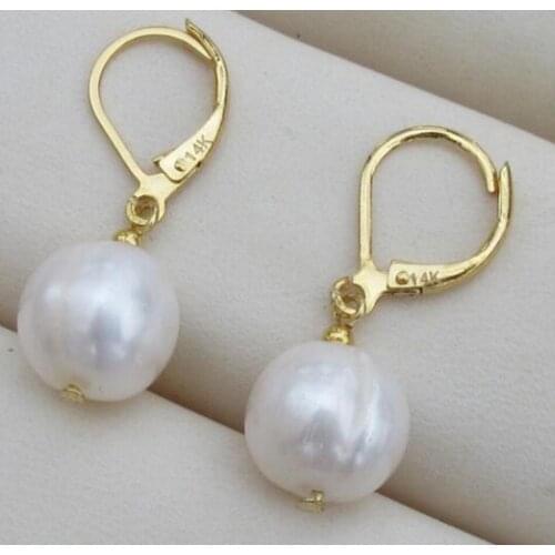 Jewelry Free Shipping HOT AAA+8.5-9MM NATURAL ROUND SOUTH SEA GENUINE WHITE PEARL EARRING 14k/20