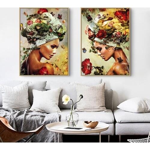 Yellow Woman Head Flower Art Posters and Prints Canvas Paintings Wall Art Pictures for Living Room Decor (No Frame)