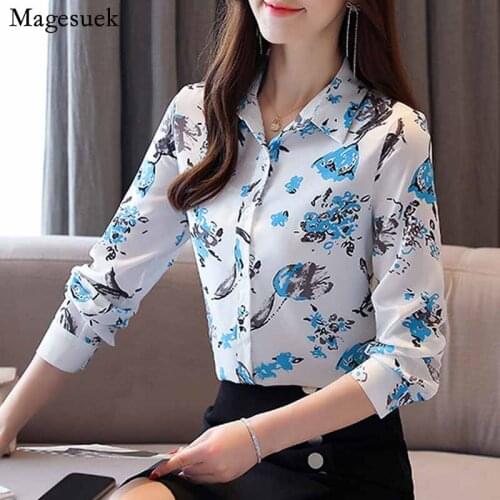 Long Sleeve Floral Womens Printed Shirt Single-breasted Blouse Women 2020 Autumn New Fashion Slim Ol Style Commuter Shirt 10623