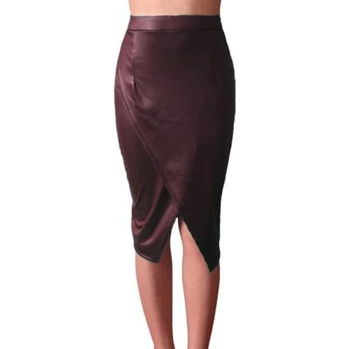Party Womens Skirt 4 Colors Front Slit Imitation PU Hip Joker Comfortable