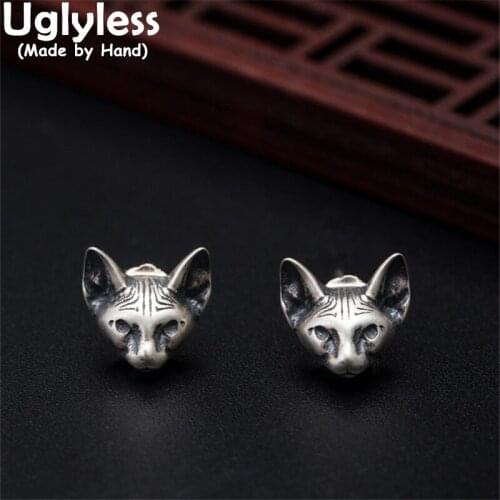 Uglyless Cool Steam Punk Animals Jewelry for Women Thai Silver Cat Rabbit Studs Earrings Skull Bunny Brincos 925 Silver Earrings