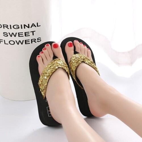 2021 Summer Flat Slippers for Women Flip Flops Sandals Women EVA Sequins Beach Slippers Casual Women Wedges Platform Slippers
