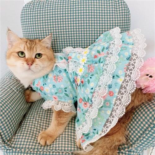 2021 Floral Lace Dog Princess Dresses for Small Dogs Summer Sweet Puppy Cat Skirt Yorkie Shih Tzu Hawaiian Dress New Pet Clothes