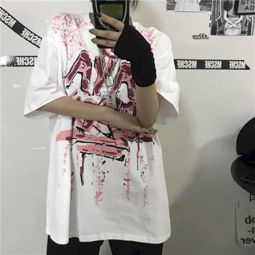 2021 Summer Womens Short Sleeve T-shirt Harajuku Letter Printing Round Neck Graphic Tees Chinese Fashion Goth Kawaii Clothes