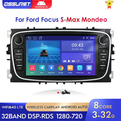 Android 10 Car GPS Radio Multimedia Player 7'' Audio Player for Ford Focus S-Max Mondeo Galaxy C-Max Kuga Transit Connect 2 Din