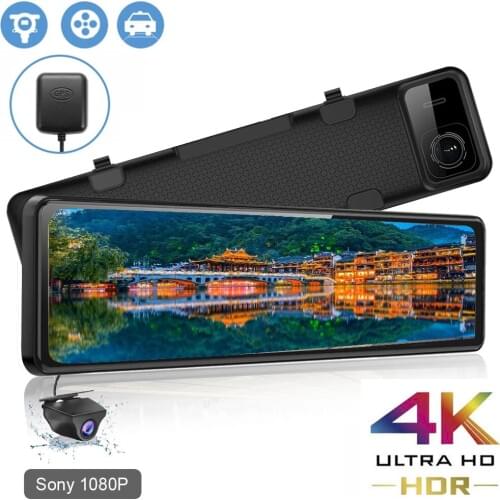 12-inch 4K 3840*2160P Car DVR Touch Rear View Mirror Dual Lens Camera Sony IMX415 Ultra HD AHD1080P Night Vision Video Recorder