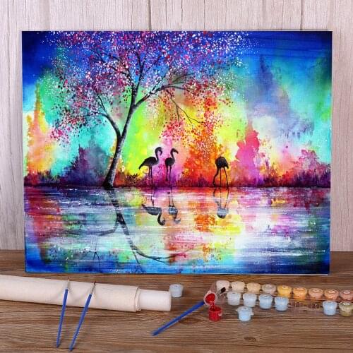 Natural Scenery Flamingo Waters Paint By Numbers Set Acrylic Paints 50*70 Canvas Painting Home Decoration For Handicraft
