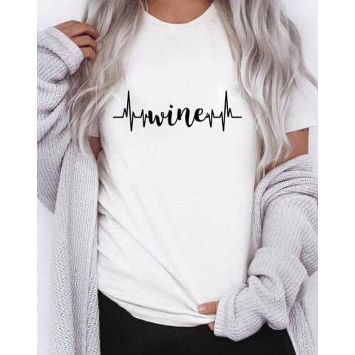 Wine Heartbeat 100% Cotton T-shirt Cute Womens Day Drinking Graphic Tee Shirt Top Funny Wine Lover Gift Tshirt Dropshipping