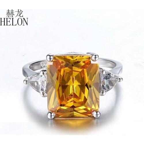 HELON Solid 10k White Gold Radiant 13x10mm Genuine Citrine & White Topaz Engagement Wedding Ring For Women Trendy Fine Jewelry
