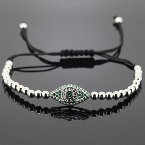 Famous Brand Anil Arjandas Jewelry 4mm Round Bead & Micro Pave CZ Evil Eye Connector Braiding Men Women Macrame Bracelet Gift