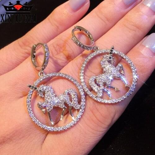 2020 New micro-set zircon fine exquisite unicorn temperament personality stud ring goddess animal boutique