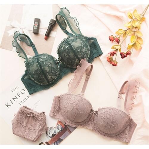 2019 Lace Underwear Bra Set Thin Thick Under Gather Sexy Steel Bra And Panty Set Removable Insert Lingerie Set