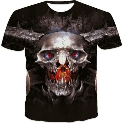 Summer new best-selling oversized loose O-neck mens T-shirt short-sleeved skull
