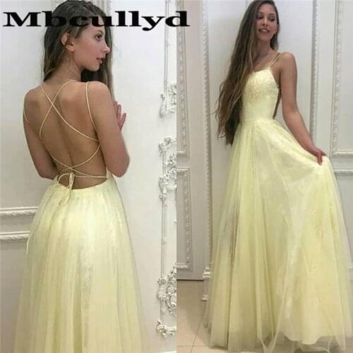 Mbcullyd Light Yellow Prom Dresses Long 2020 Elegant Lace Applique Formal Evening Dress For Women Cheap Plus Size Robe De Soiree
