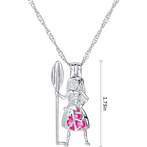 Harong Cute Moana Pearl Necklace Choker Long Link Chain Fashion Jewelry Party Best Friend Cage Pendant Necklace Women DIY Gift