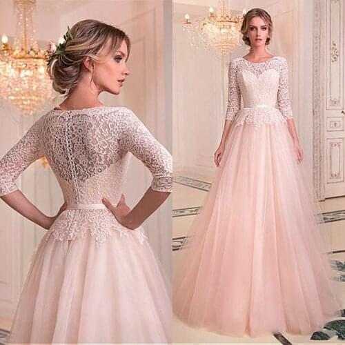 Fashionable Tulle & Lace Jewel Neckline A-line Wedding Dresses With Belt Lace Bridal Gowns Illusion Robe De Mariage Floor Length