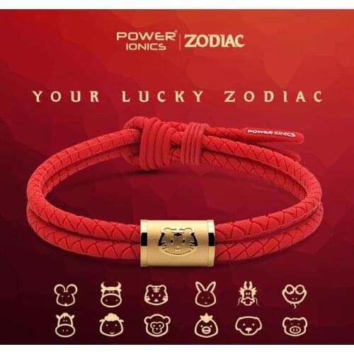 Power Ionics K-Gold Lucky Zodiac Unisex Waterproof Anion Germanium Sport Fashion Bracelet Free Engrave Gifts