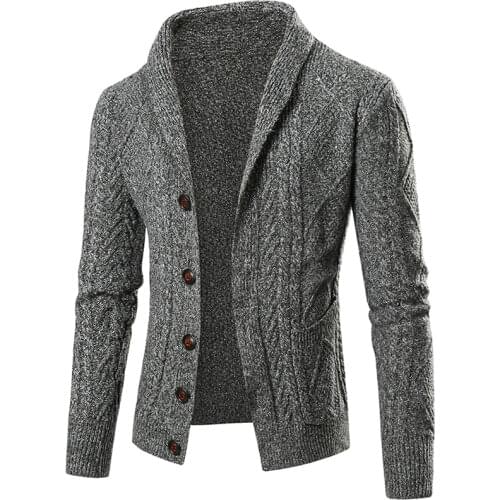 2021 Fall New Mens Pure Cotton Knitted Jacket/Pure Color Single-breasted Lapel Casual Male Sweater Jacket mens clothing
