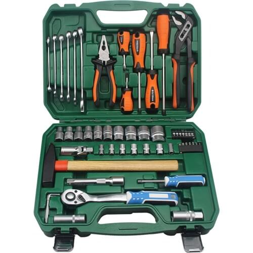 Home Hand Tool Set DIY Tool Kit Set with Hand Tools Pliers Hammer Screwdriver Metric Sockets in Plastic Toolbox