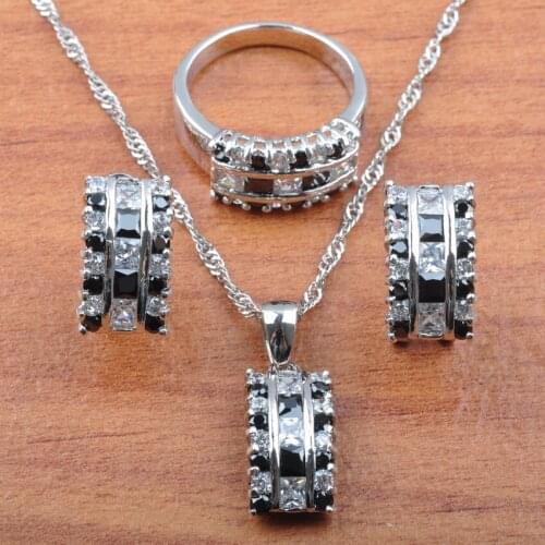 New Band Black Cubic Zirconia Silver Color Jewelry Sets Wedding Jewelry For Women Hot Selling Fashion Jewellry JS0144