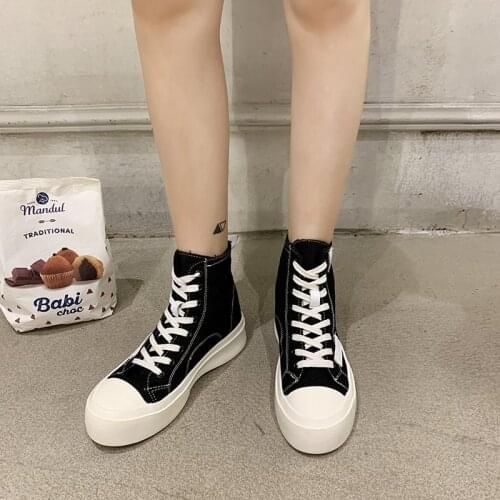 2020 New Spring and Autumn Versatile platform casual shoes high-top canvas shoes womens fashion platform plank shoes X516