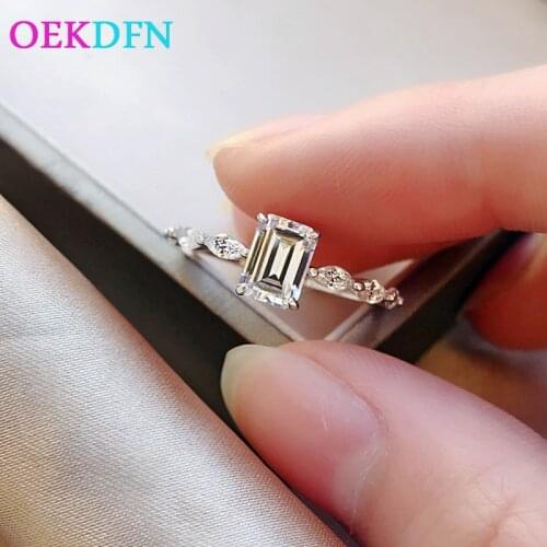 OEKDFN 100% 925 Sterling Silver Rings Emerald Cut Created Moissanite Gemstone Wedding Engagement Ring For Women Fine Jewelry
