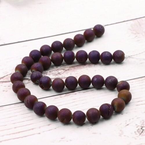 Charms Natural Stone Agates Geode DIY Necklace Bracelet Jewelry Making Polished Round Crystal Quartzs Loose Bead Strand 15" A990