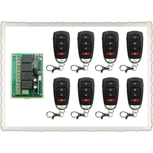 JRLJEKEENew RF Wireless Remote Controller Relay Switch System teleswitch DC12V 4CH 1pcs Receiver& 8pcs Transmitter Toggle Moment