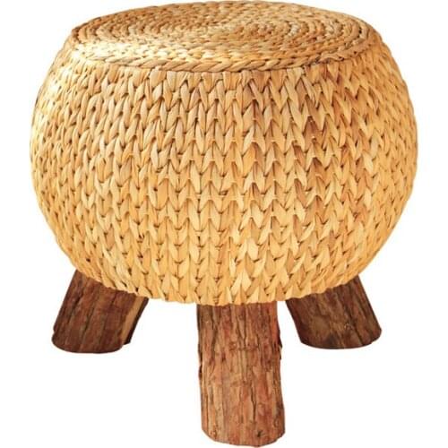 Rattan Handmade Rustic Round Footstool Household Multi functional Wooden 3 Leg Portable Wicker Ottoman Footrest Comfortable Gift