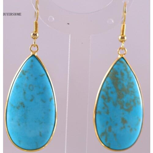 Free Shipping Natural Stone Blue Howlite Water Drop Beads Dangle Earring 1Pair U022