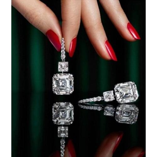 Choucong Sparkling Luxury Jewelry 925 Sterling Silver Dangle Earrings Emerald Cut White Topaz CZ Diamond Women Drop Earring Gift