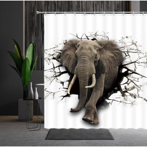 Wild Animal Printed Shower Curtains Creative 3D Elephant Lion Leopard African Wildlife Polyester Home Bathroom Decor Accessories