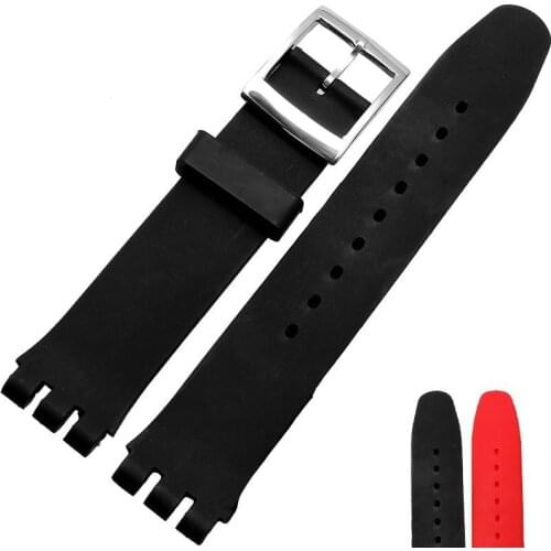 Silicone watchband for Swatch SUOB704/720SUOZ147/701 wrist strap 17|19mm soft bracelet rubber black red brown