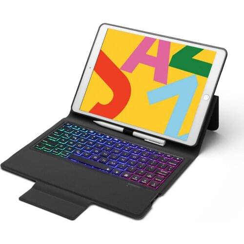 Slim Smart 7 Colors LED Backlit Wireless Bluetooth Keyboard Case Stand Cover With Pencil Holder For New iPad 10.2 7th Gen 2019
