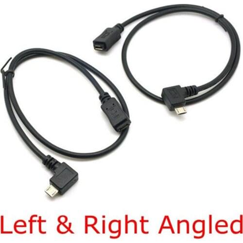 Angled Micro USB 2.0 Male to Female Extension Cable Left & Right 90 Degree Angled Full Pin Connected Data Charger Wire 0.5m/50cm