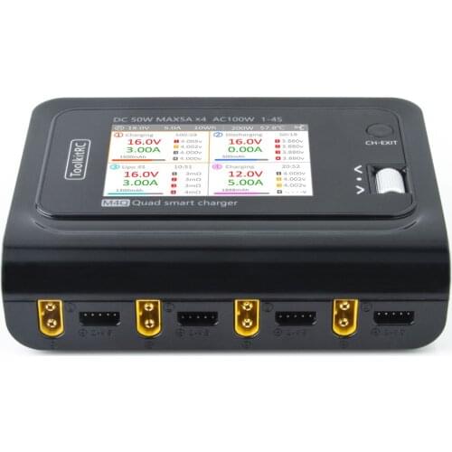 In Stock ToolkitRC M4Q 4x50w 5A 1-4S AC 100W 4 Ports XT60 XT30 DC Smart Charger 32 Bit ARM IPS Bright Clear Wide Angle Display