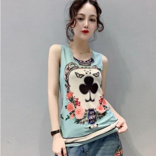 2020 Spring Summer New Fashion Women Sleeveless T-shirt Femme slim Print Tank Tops all-matched Casual Knitted Top Mujer S677